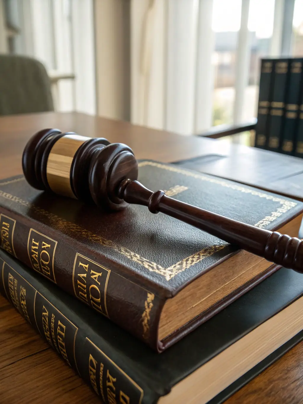 A gavel resting on a stack of legal documents, symbolizing civil law. The image should convey justice and legal authority.
