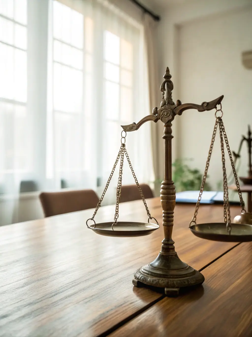 Scales of justice with a family in the background, symbolizing family law. The image should convey care and legal support.