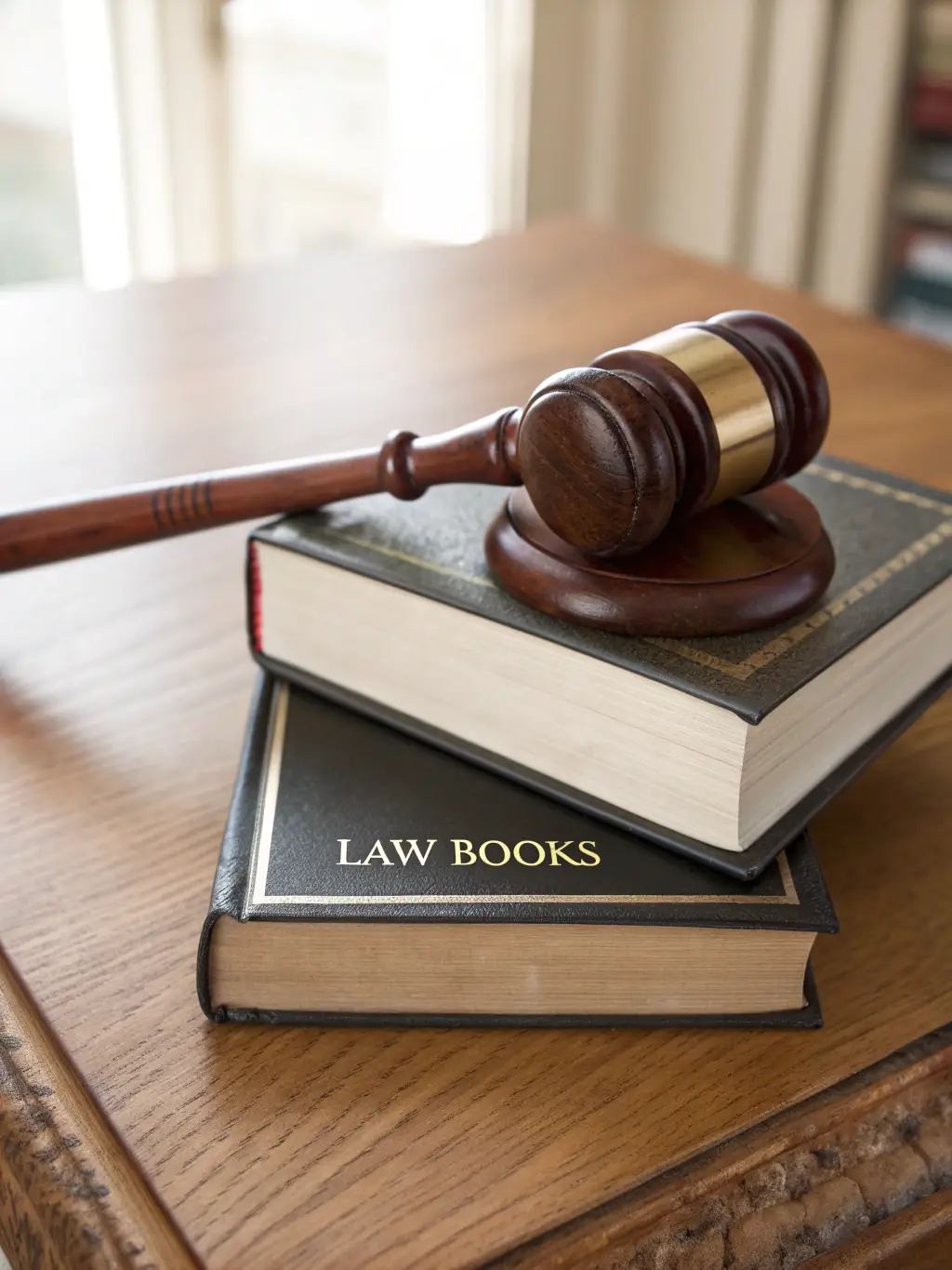 A gavel resting on a stack of legal books, symbolizing the firm's expertise in civil law and commitment to justice.