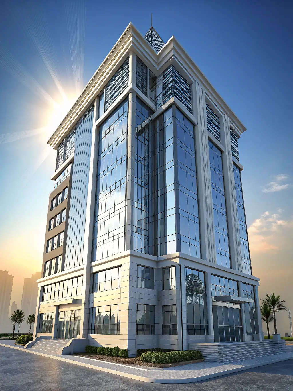 A modern office building with a corporate logo, representing corporate law. The image should convey professionalism and business acumen.
